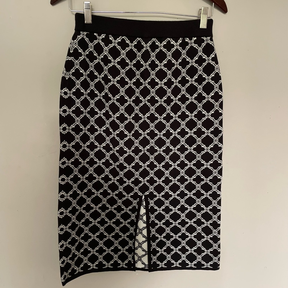 Talbots Black and White Midi Pencil Skirt with Slit - Picture 2 of 5